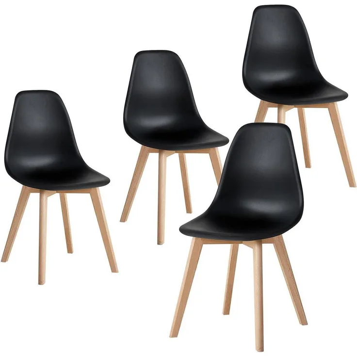 Esszimmerstühle 4er Set Beine Buchenholz Schwarz Schwarz 4 Stühle
