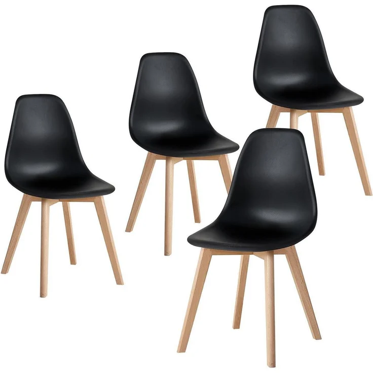 Esszimmerstühle 4er Set Beine Buchenholz Schwarz Schwarz 4 Stühle – Bild 1