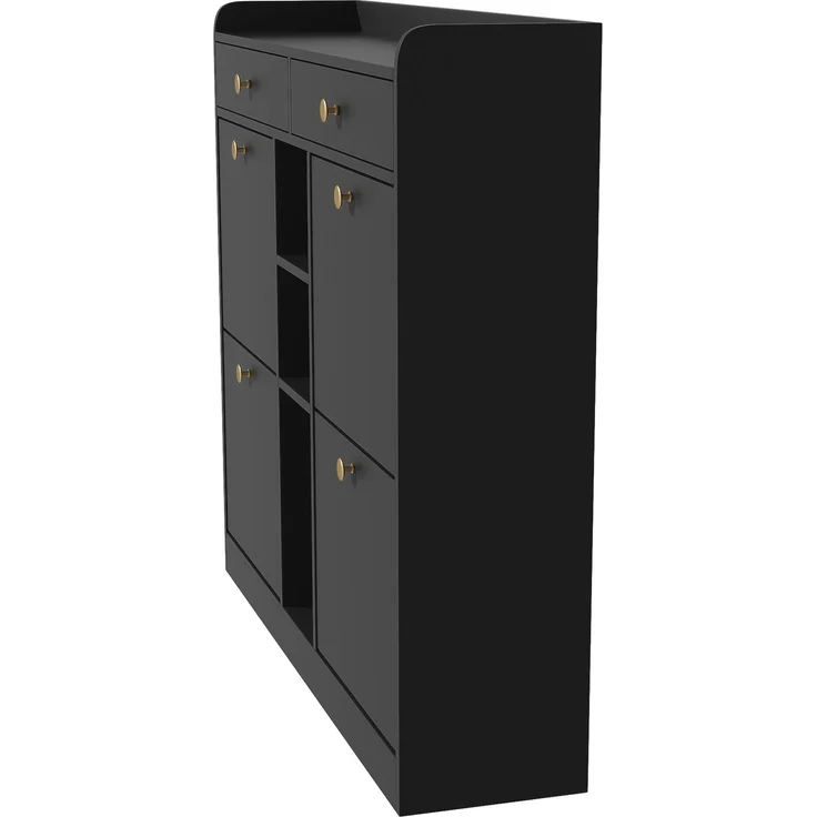 ZUBALIYA Schuhschrank (110 x 26 x 100 cm), 4 Klappfächer und 2 Schubladen, Offener Stauraum, Stauraum für Flur und Eingangsbereich, Schwarz – Bild 20
