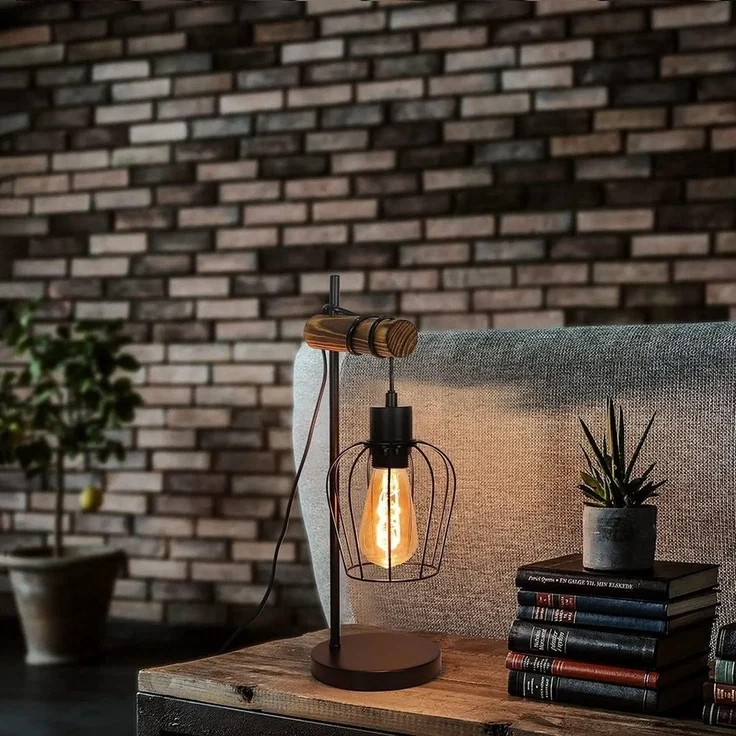 Nettlife Tischleuchte Holz Vintage E27 Tischlampe 1 flammig Nachttischlampe Landhausstil, mit Kippschalter, LED wechselbar, Wohnzimmer Schlafzimmer Kinderzimmer Esszimmer – Bild 3