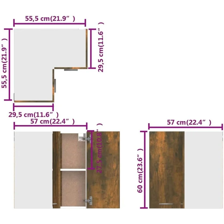 vidaXL Eck Hängeschrank, Wandschrank für Küche, Eckschrank mit viel Stauraum, Küchenschrank Schwebeschrank Küchenmöbel, Räuchereiche Holzwerkstoff – Bild 3