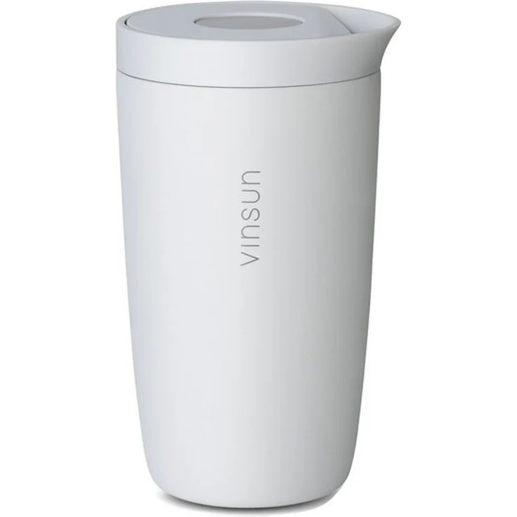 Vinsun Thermobecher Edelstahl Isolierbecher 350ml - Kaffeebecher to Go auslaufsicher, 2-tlg, Edelstahl, Doppelwandig, BPA frei, bruchfest, Einhandbedienung per Knopfdruck – Bild 4
