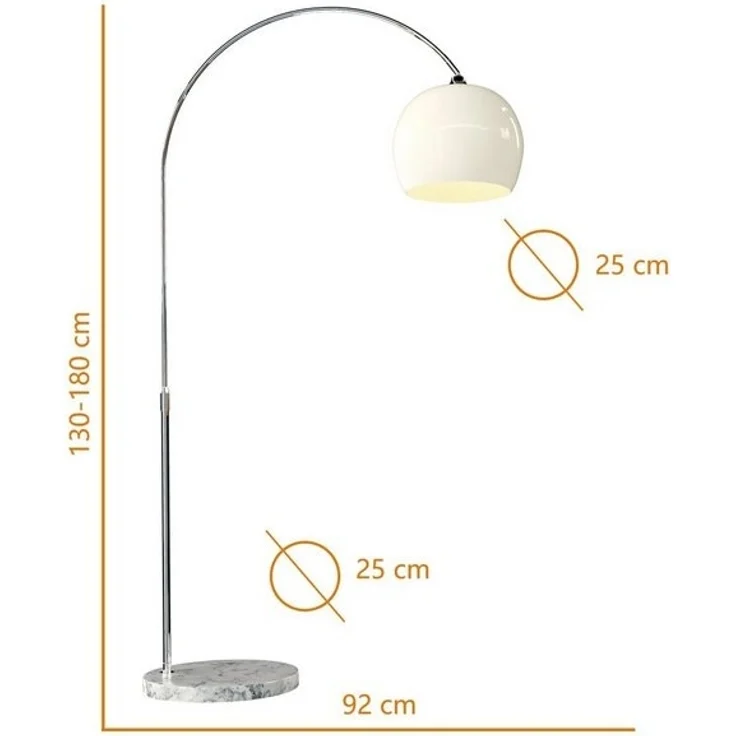 CCLIFE LED E27 Bogenlampe höhenverstellbar Marmorfuß weiß orange Stehlampe Stehleuchte Standleuchte Bogenleuchte Bogenstandleuchte, Farbe:Weiss, höhenverstellbar 130-180cm – Bild 4