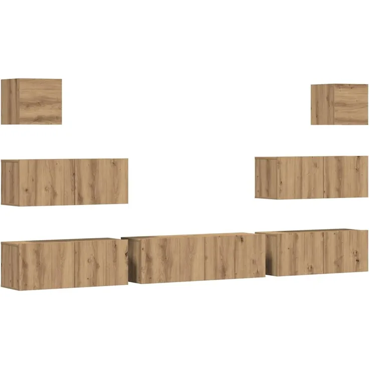 vidaXL 7-tlg. TV-Schrank-Set Wandmontage Artisan-Eiche Holzwerkstoff 3329020