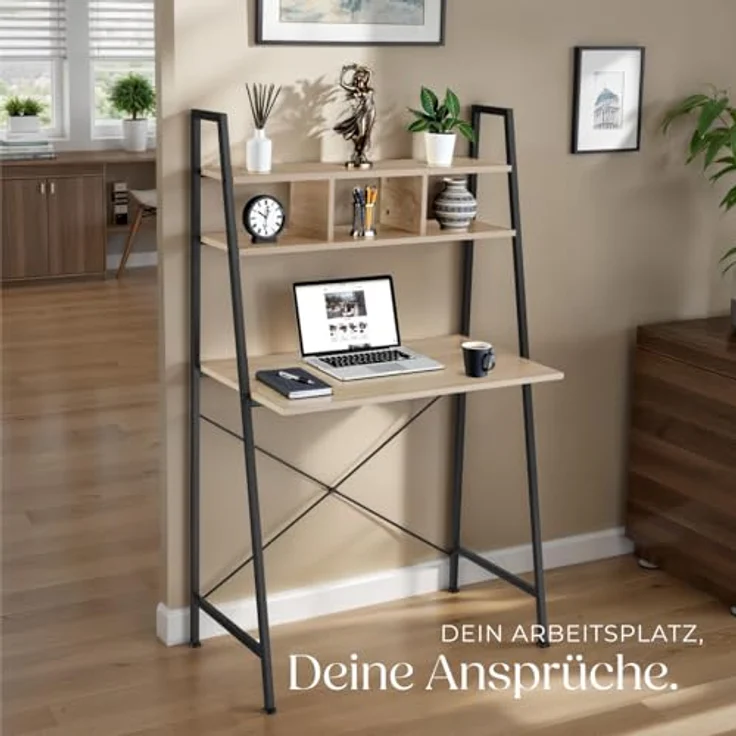 tectake Schreibtisch Computertisch Exeter 85,5x46,5x140cm (1-St, 1 tlg), Rustikaler Schreibtisch im schnörkellosen Industrial Style – Bild 7
