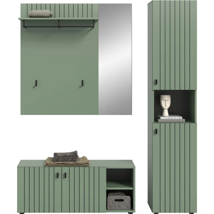 Garderobenkombination (B/H/T: 161x192x37 cm) in Smoke Green Nachbildung – Bild 2