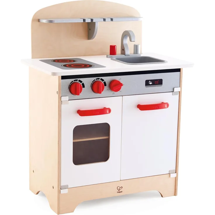 Weiße Gourmet-Küche, Spielküche aus Holz, Kinderküche für Küchen-Rollenspiel, aus Holz, ab 3 Jahren, weiß