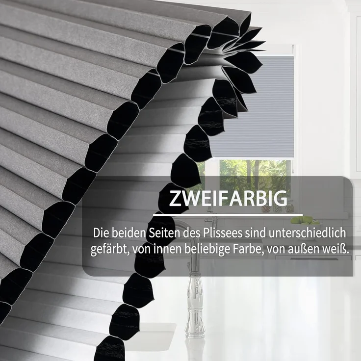 WOLTU Wabenplissee ohne Bohren Verdunklung Thermo Doppelplissee Klemmfix Zweifarbig 70x130 cm Dunkelgrau-Weiß, Plissee Faltrollo Sonnen-, Sicht- & Schallschutz, Jalousie Plisseerollo für Fenster & Tür – Bild 5