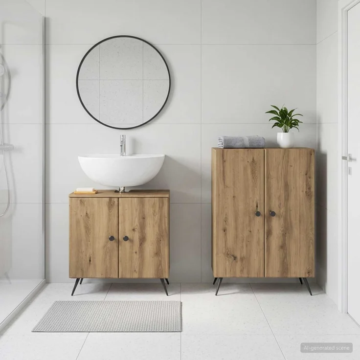 vidaXL 2-teiliges Badezimmer Schrank Set BREDA Artisan-Eiche 3417647 – Bild 1
