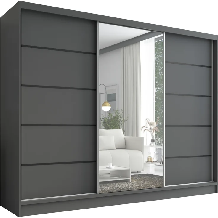 A&J MöbelLand Schwebetürenschrank AURELIA, Graphit, Leiste: Schwarz – Bild 1