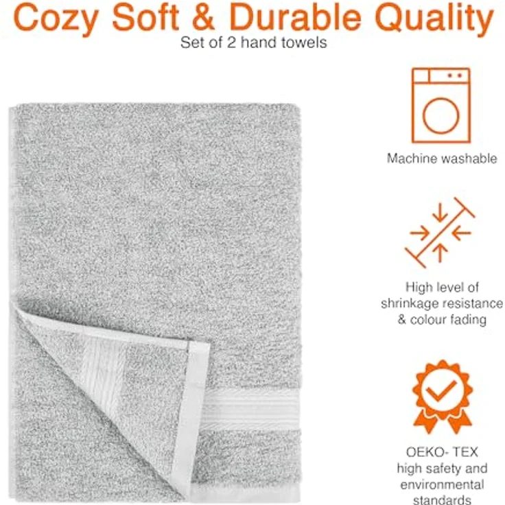 Amazon Basics Handtuch-Set, 100% Baumwolle, Farbecht und Saugfähig, 50cm x 100cm, 2er-Pack, Grau – Bild 4