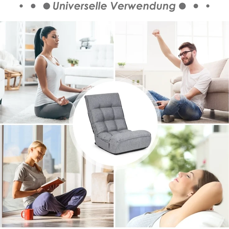 Boden-Klappstuhl 4-Fach Verstellbares Gaming-Bodensofa mit Rückenlehne Grau – Bild 5