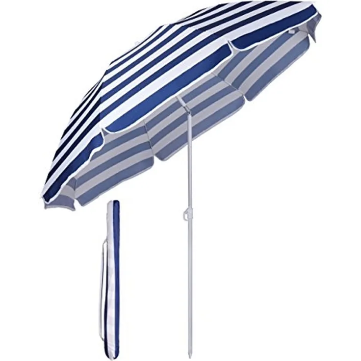 Sekey Sonnenschirm mit Schutzhülle, Neigungswinkel und Höhe verstellbar, Polyester blau / weiß, 160 cm