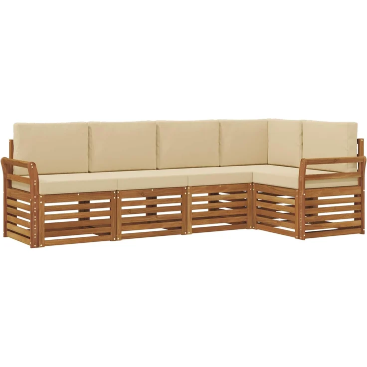 vidaXL Outdoor-Sofagarnitur 5 stk. 5-Sitzer Natur und Beige 3374813 – Bild 2