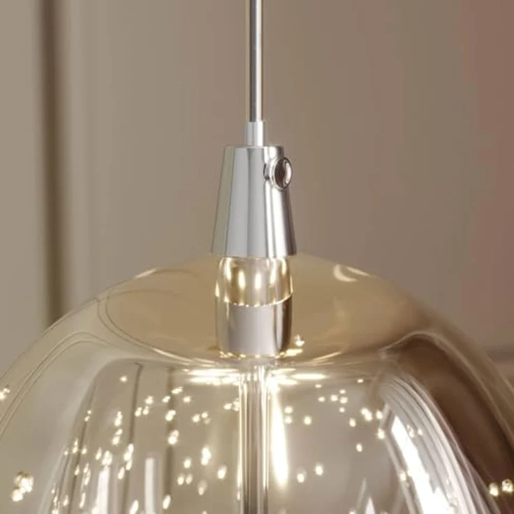 Lucande LED-Pendellampe Hayley, Ø 9 cm, einflammig, chromfarben, Blasenglas, moderne Lichtverteilung – Bild 9