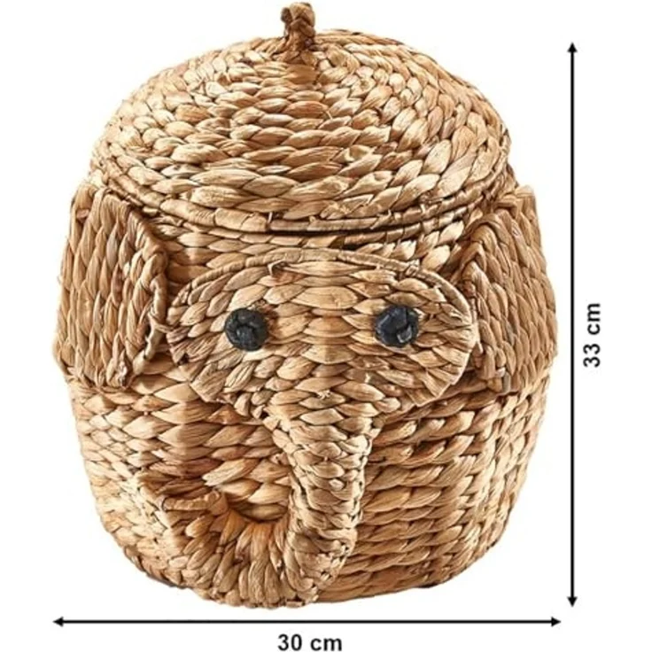 Kobolo Aufbewahrungskorb Dekokorb ELEFANT aus Wasserhyazinthe (mit Deckel) – Bild 3