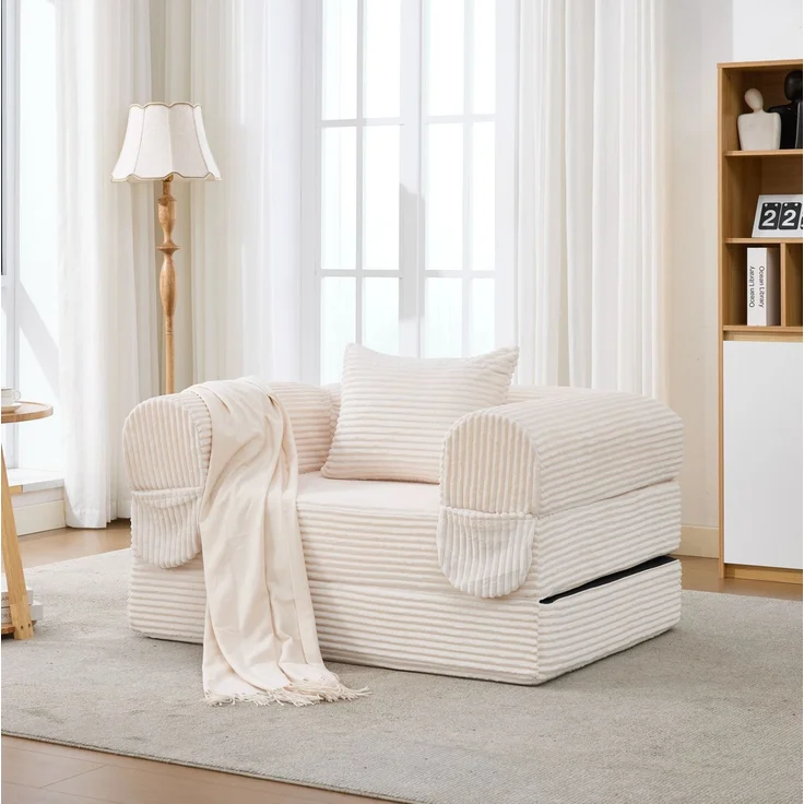 Schlafsofa, Cord, klappbar, 2-in-1-Funktion & platzsparend, 120x85x65 cm, Beige – Bild 1