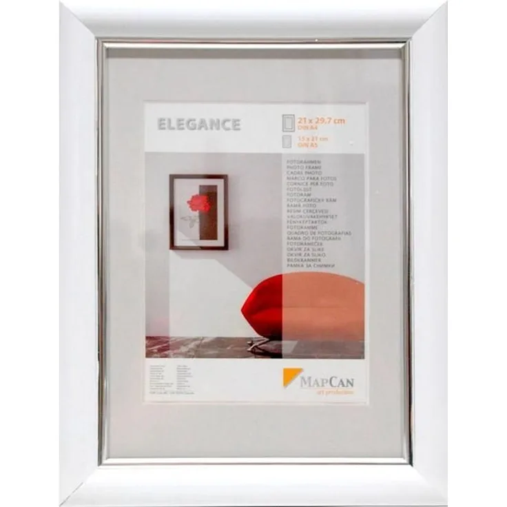 Kunststoff Bilderrahmen Elegance weiß-metallic-silber, 21 x 29,7 cm