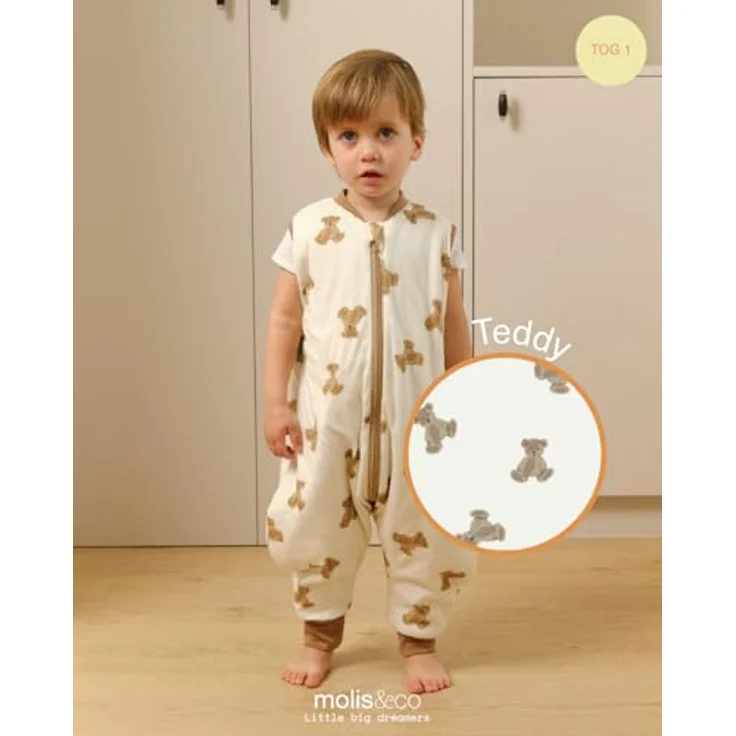 molis&co - Baby Schlafsack mit Füßen - Ideal für Frühling und Herbst - Babyschlafsack mit Füßen 1 tog - Leicht gepolstert - 100% Baumwolle (Oeko-TEX 100), Premium Qualität - Teddy (120 cm) – Bild 5