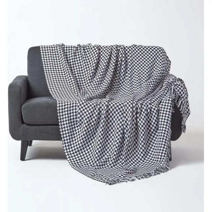 Plaid Sofaüberwurf mit Hahnentrittmuster, schwarz/weiß, 150 x 200 cm, Homescapes