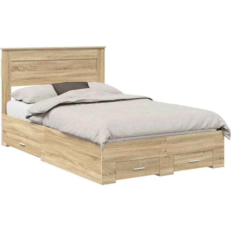 vidaXL Bettrahmen mit Kopfteil Sonoma-Eiche 120 x 200 cm Holzwerkstoff 3410013 – Bild 1