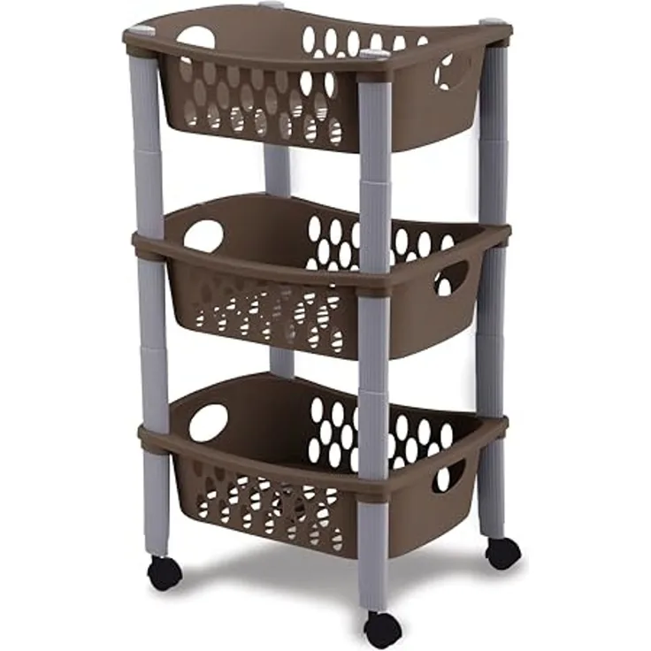 Stefanplast OTELLO Etagenwagen, Modern Minimalist, Braun, 40 x 40 x 70 cm, 3 Etagen, Kunststoffrahmen und -Material, mit Rädern