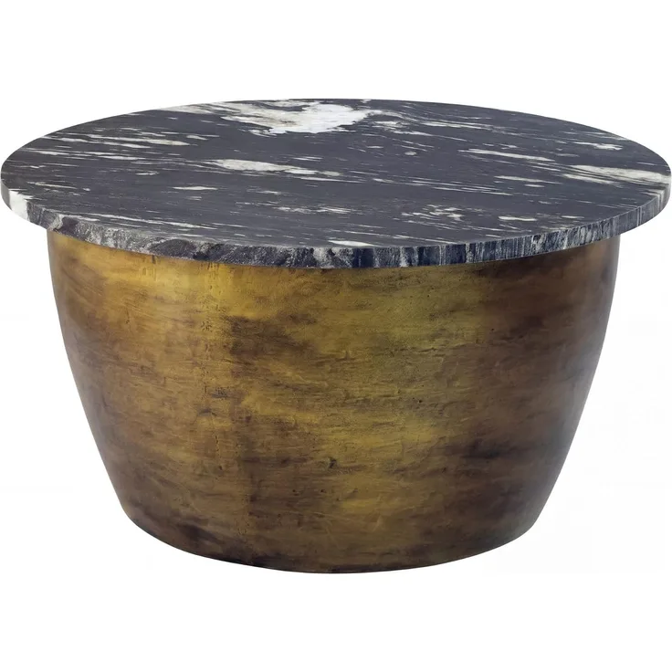 Couchtisch Metall mit schwarzer Marmor Tischplatte 60cm rund - Design Wohnzimmertisch Runder Loungetisch - Massiver Sofatisch - Extravaganter Beistelltisch Handmade