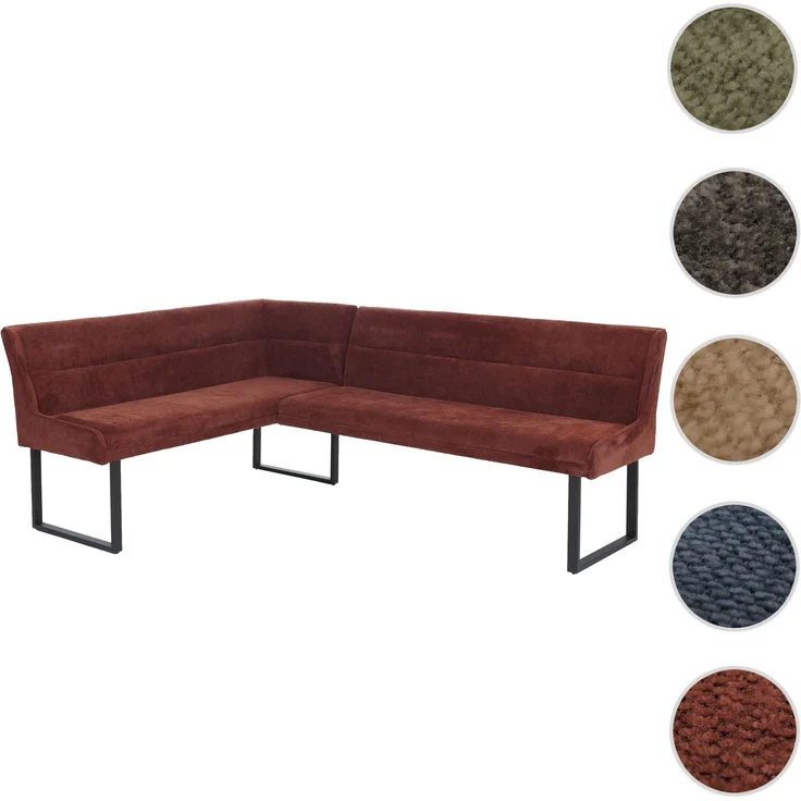 Eckbank HWC-O81, Esszimmerbank Bank, Öko-Tex (310g/m²) Chenille Stoff/Textil Metall 159x210 cm ~ rot – Bild 10