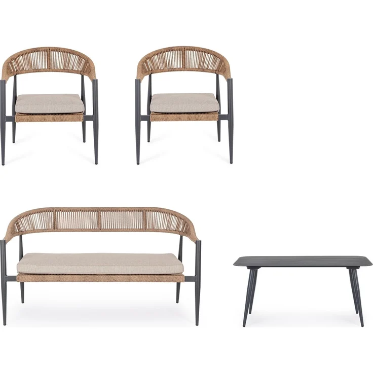 Garten-Set Jandia Aluminium Rattan, modern skandinavisch, anthrazit natur, mit Kissen für 4 Personen – Bild 7