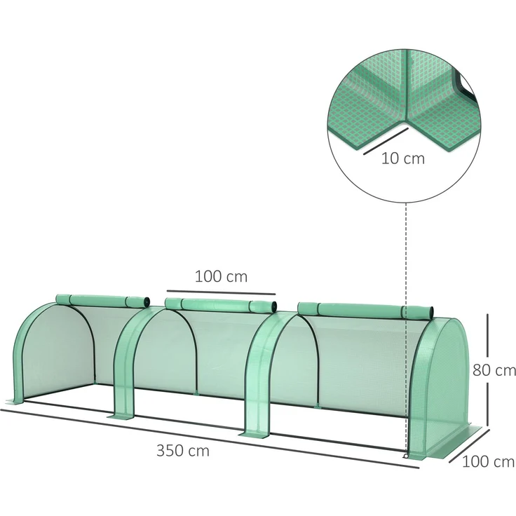 MELAYR, Mini-Gewächshaus, Tomatengewächshaus, 3,5 m (L) x 1 m (B) x 0,8 m (H), Stahl, hochdichtes PE (140 g/m²), Grün – Bild 5