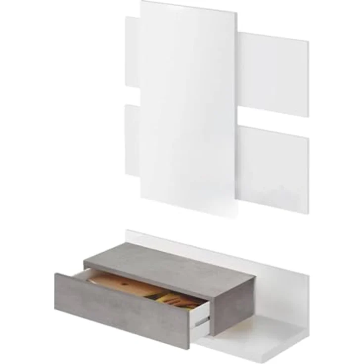Dmora - Erie Eingangsmöbel, hängender Eingangsbereich mit Spiegel, Möbel mit Schublade für den Eingangsbereich, 75 x 29 x 90 cm, Weiß und Zement – Bild 4