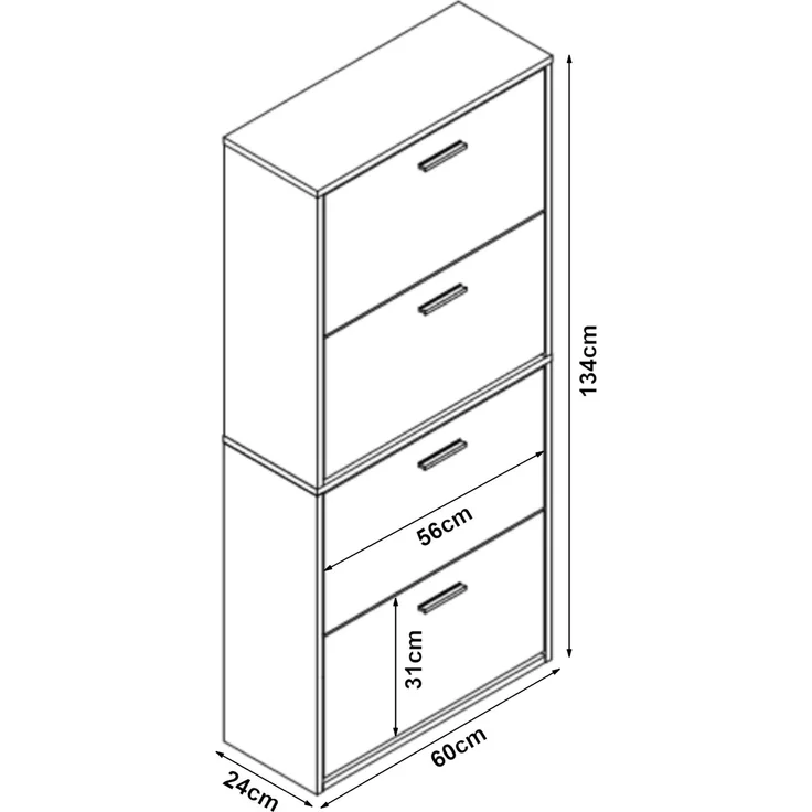 Schuhschrank Sykkylven 134x60x24 cm mit 4 Klappen Weiß [en. casa] – Bild 4