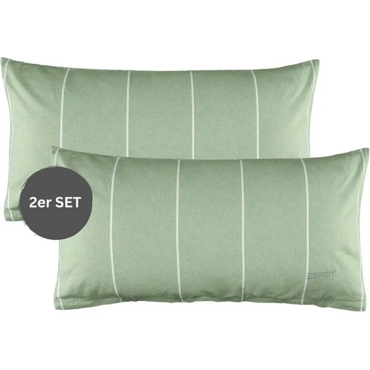 Esprit Bettwäsche HARPLINES Renforcé Kissenbezüge und Bettwäsche, Baumwolle, 2 teilig, 40x80 cm 2er Pack in Grün – Bild 1