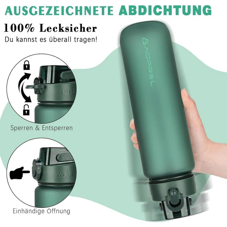 AOPREL Trinkflasche 1l BPA-Frei Tritan Sport Kohlensäure geeignet Auslaufsicher – Bild 3