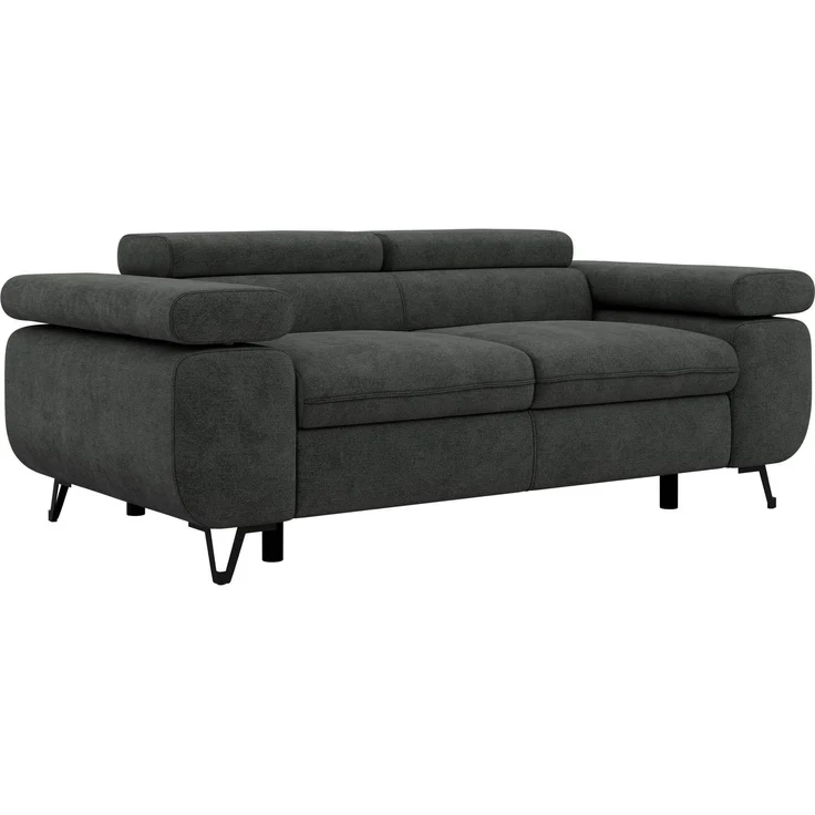 2-Sitzer Polstercouch PETER mit verstellbaren Armlehnen und Kopfstütze, Gepolsterte Couch, Wellenfeder - Dunkelgrau Struktur – Bild 6