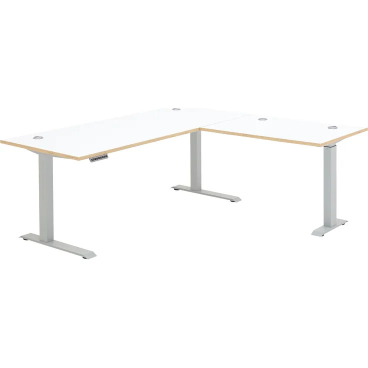 Eckschreibtisch >Memphis< höhenverstellbar, weiß / Artisan / silber - 185x64/129x177 (BxHxT)