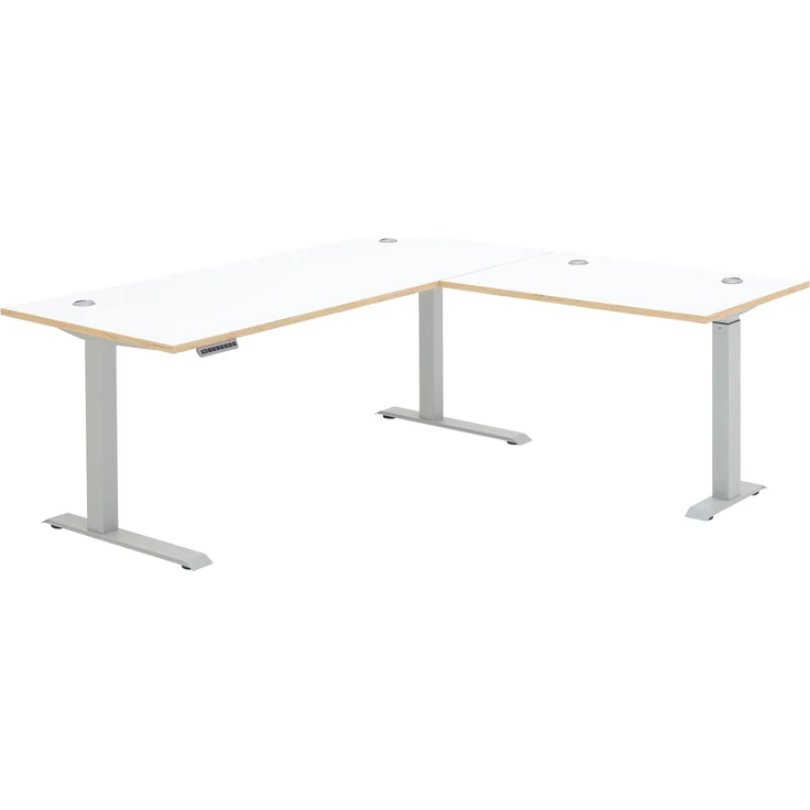 Eckschreibtisch >Memphis< höhenverstellbar, weiß / Artisan / silber - 185x64/129x177 (BxHxT) – Bild 1