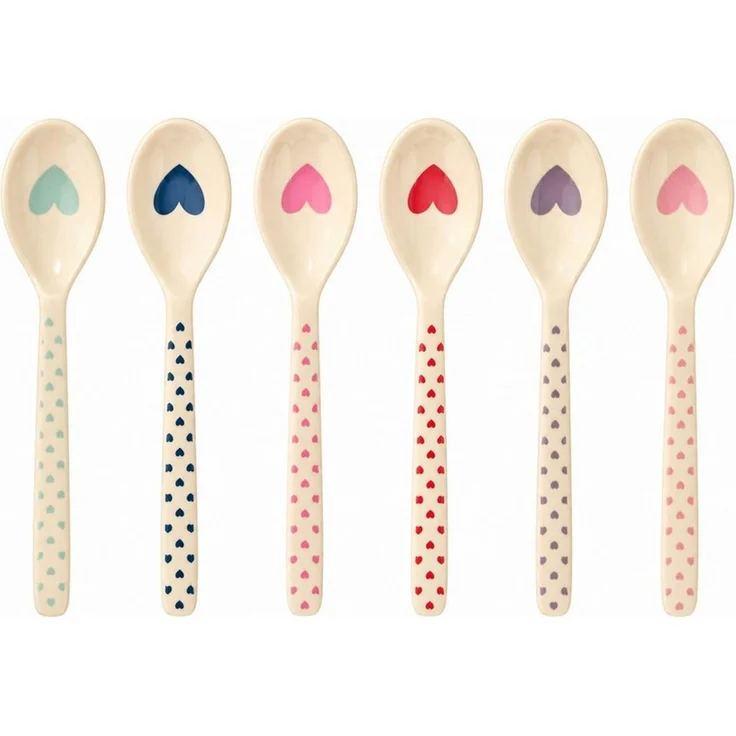 rice Teelöffel RICE Teelöffel Herz Print 6er Set Melamin bunt 14 cm (6 Stück), Herz Muster – Bild 1