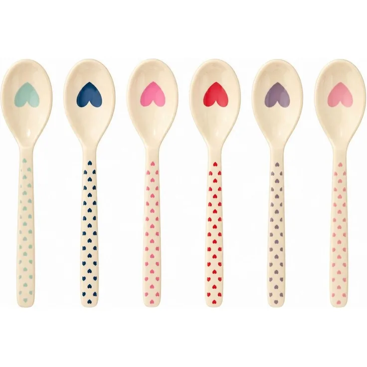 rice Teelöffel RICE Teelöffel Herz Print 6er Set Melamin bunt 14 cm (6 Stück), Herz Muster