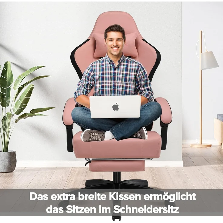 GTPLAYER Gaming Stuhl, Gamer Stuhl, Ergonomischer Bürostuhl COMHOMA Serie mit Fußstütze verstellbare Lenden und Kopfkissen, Gaming Chair Gepolstert, Gaming Sessel 150kg Belastbarkeit weiß – Bild 2