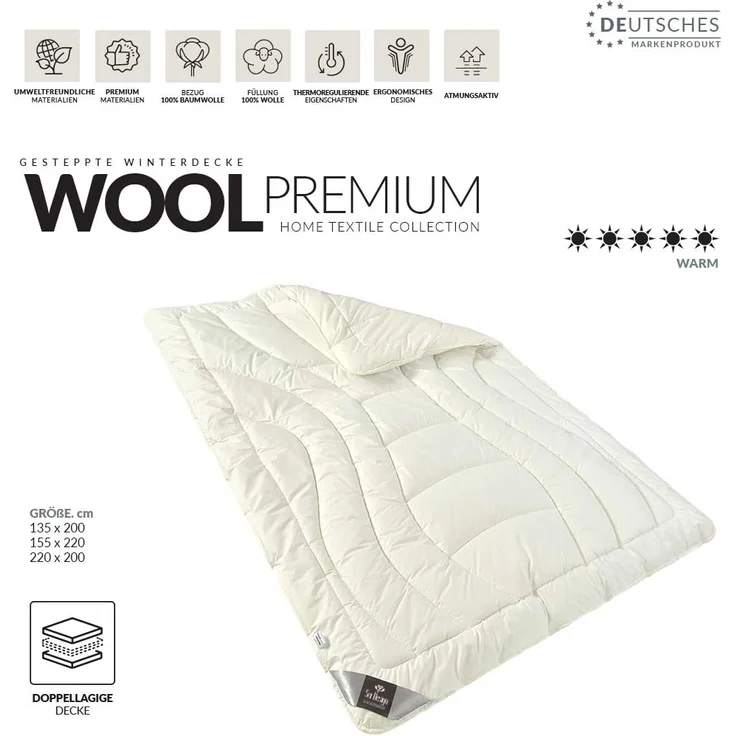 SEI Design Naturfaserbettdecke Winterdecke 135x200 extra warm Wool Premium, Füllung: 100% Schurwolle, Bezug 100% Baumwolle – Bild 3
