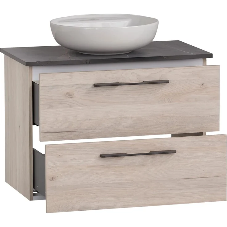 Schildmeyer Waschtisch Maxim 701842, rundes Aufsatzbecken, sandeiche Dekor/Marmor Optik – Bild 3