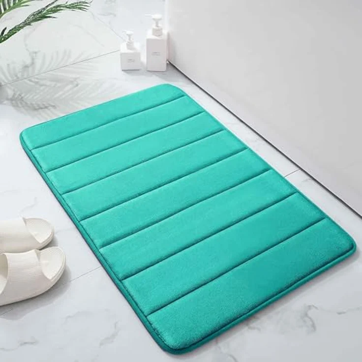 Homaxy Memory Foam Badezimmer Badteppich Saugfähige Rutschfester Badvorleger Waschbar Badematte - 41x61 cm, Pfau Grün – Bild 3
