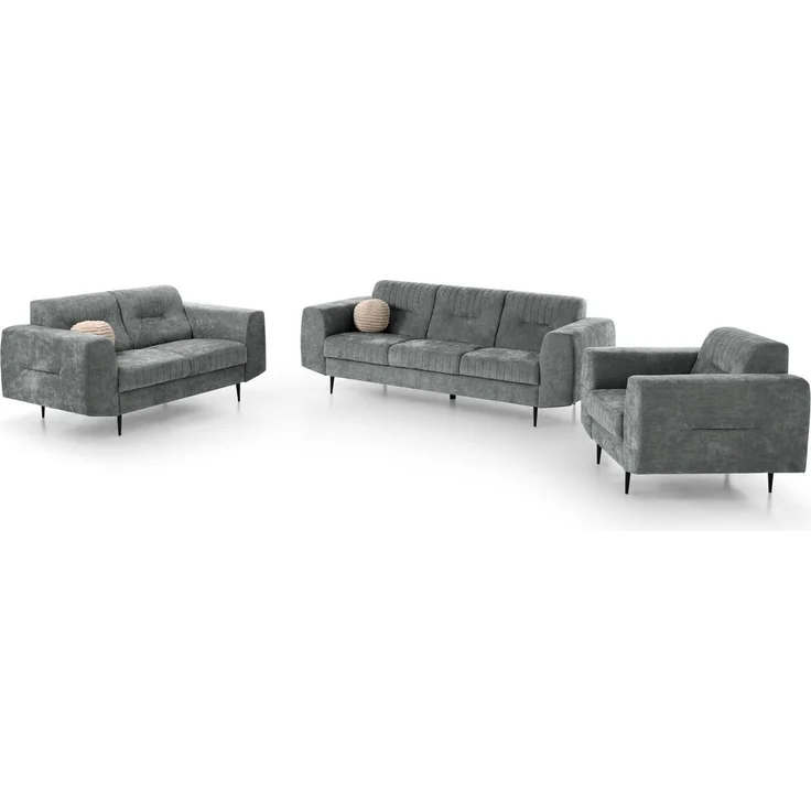 Beautysofa Polstergarnitur im modernen Stil auf hohen Metallbeinen VENEZIA, (Sessel + 2-Sitzer Sofa + 3-Sitzer Sofa im modernes Design), mit Metallbeine, Couchgarnituren aus Velours – Bild 2