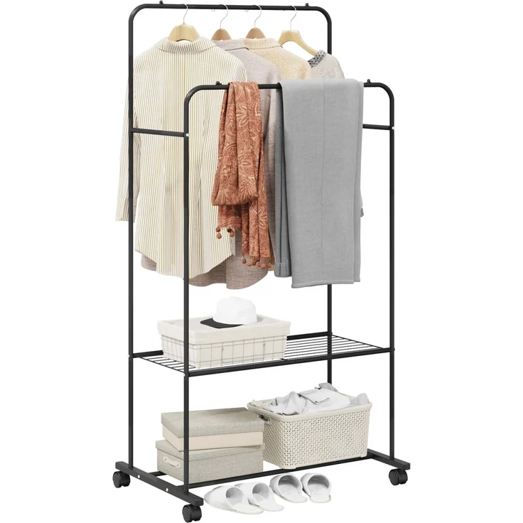 vidaXL Kleiderständer mit Regal Mit Rad Schwarz 80 x 53 x 156 cm 42021356 – Bild 2