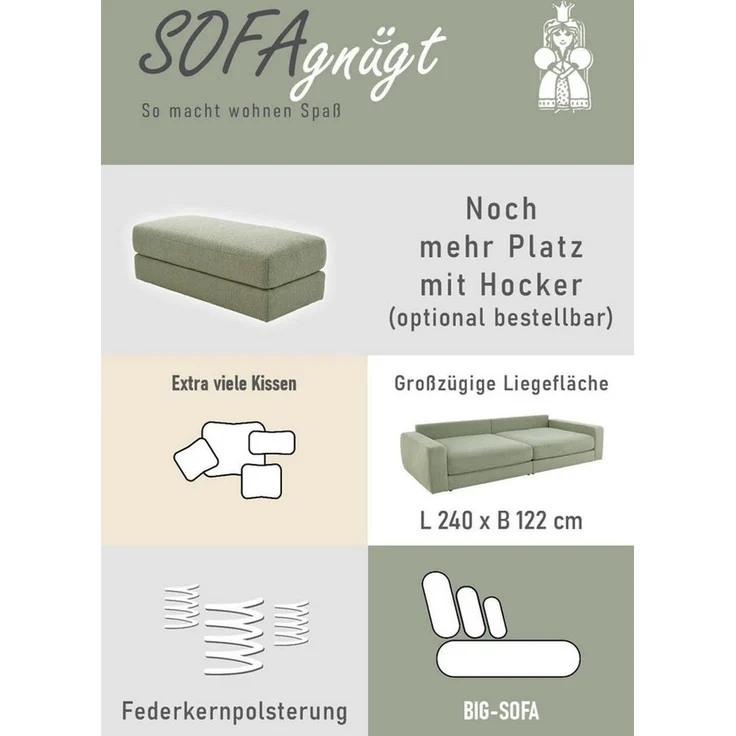 Jockenhöfer Gruppe Big-Sofa Milano XXL, B: 290 cm, mit Zierkissen, Relaxfläche 120x240 cm, Federkern – Bild 4