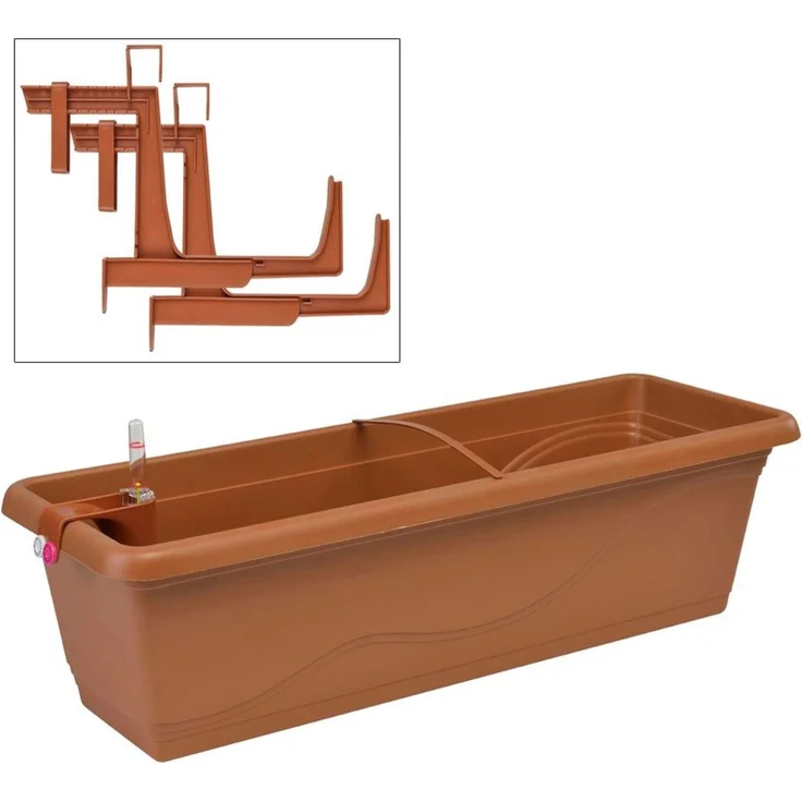Blumenkasten 59cm mit Kastenhalter und Wasserspeicher Balkonkasten Pflanzkasten