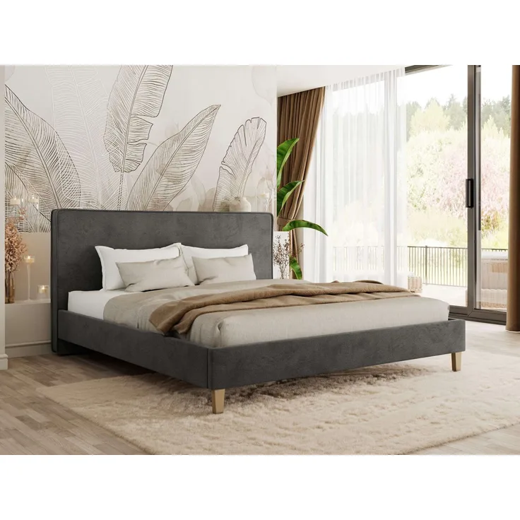 Design Polsterbett LUMARO CLASSIC 180x200 cm mit Lattenrost & 12cm hohen Füßen, Doppelbett mit Kopfteil, Konfigurierbar, Pocket Matratze - Dunkelgrau Velvet - VIRE LUX