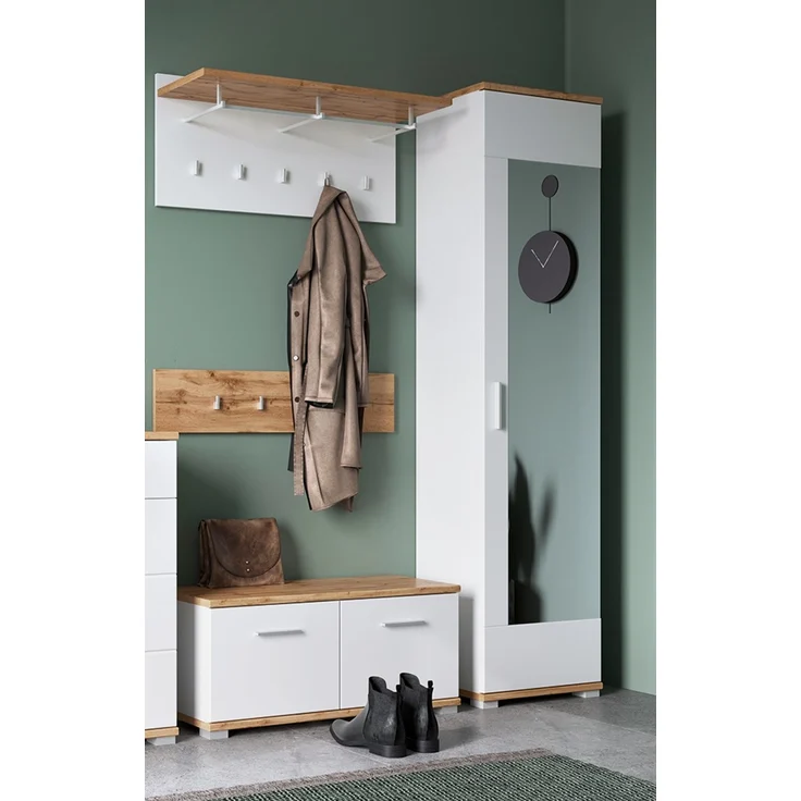 Garderoben-Set 4-teilig mit Garderobenschrank in weiß mit Eiche HUESCA-129 – Bild 1
