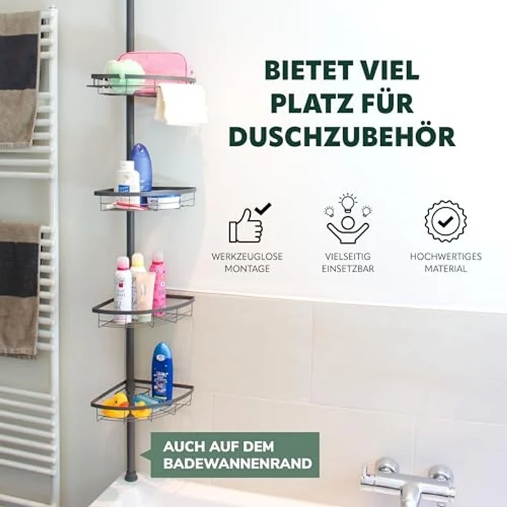bremermann Teleskopregal Teleskop-Eckregal, 4 Körbe, Teleskop-Stange bis max. ca. 290 cm, grau – Bild 5